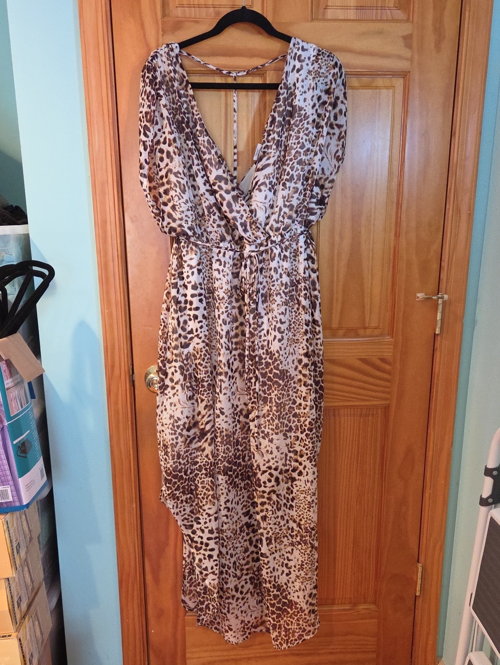 Leopard Print High-Low Maxi Dress in Brown
